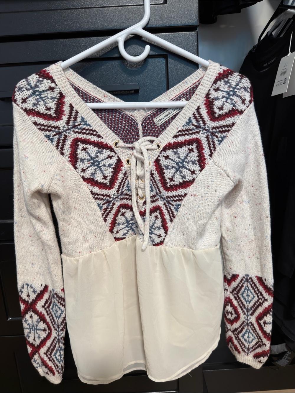 Abercrombie & Fitch Cream Sweater Tunic with Burgundy and Navy Fair Isle